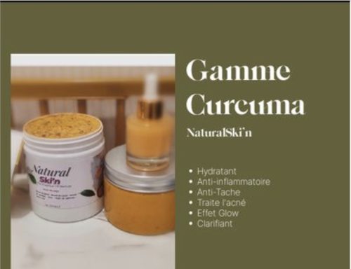 Composition : Curcuma - Savon noir - Huile de coco - Miel - Aloé Vera - Vitamine E - Vitamine C 
Savon au curcuma - Sérum - Gommage curcuma 